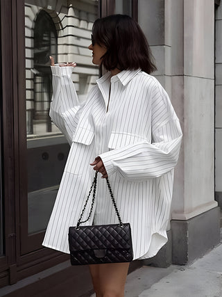 Chemise à manches longues à larges rayures avec grandes poches