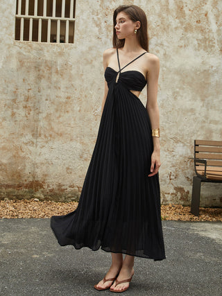 Robe longue cami plissée croisée