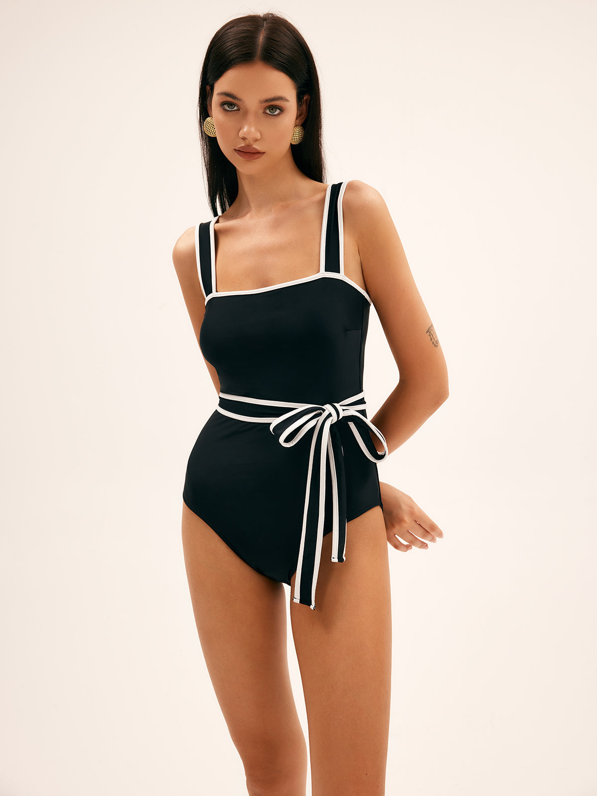Maillot de bain une pièce à ceinture contrastée Sunbeam