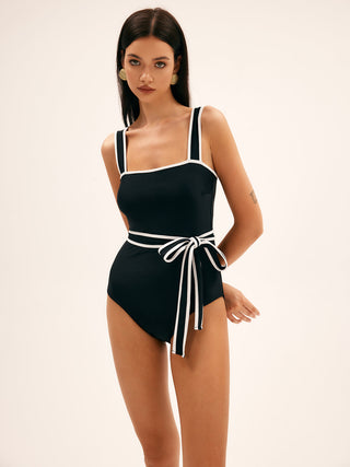 Maillot de bain une pièce à ceinture contrastée Sunbeam