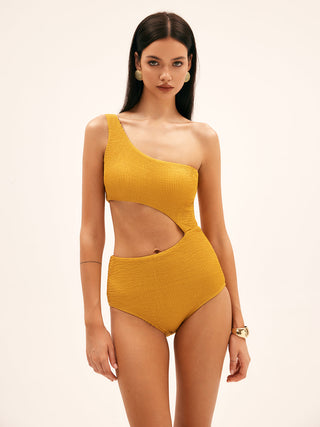 Maillot de bain une pièce à découpe asymétrique tournesol