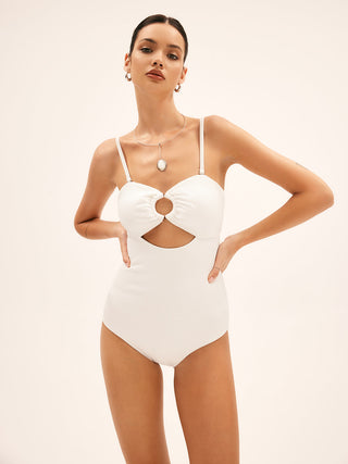 Pearl Cutout Knotted One Piece Swimsuit