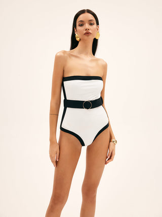 Contrast Binding Belted One Piece Swimsuit