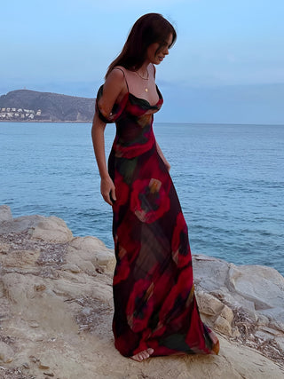 Robe longue cami imprimée florale transparente