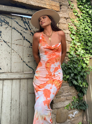 Robe longue cami imprimée florale tropicale