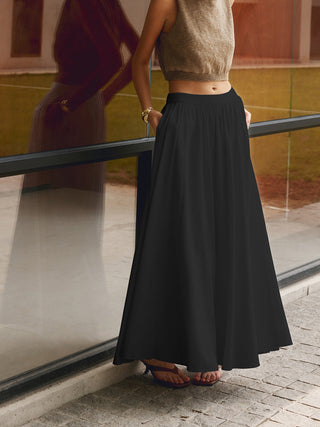 Linen Pleated Maxi Skirt