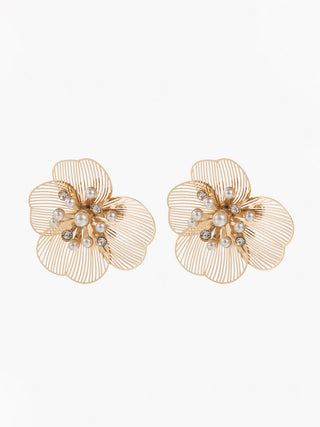 Boucles d'oreilles en fleur gravée de perles