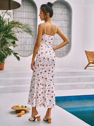 Robe longue cami imprimée de roses en fleurs