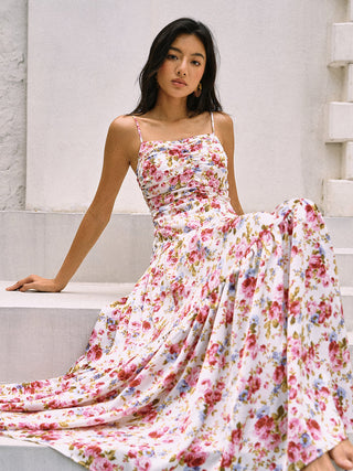 Robe longue cami imprimée florale romantique