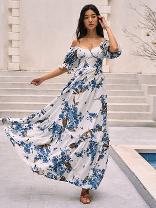 Robe longue à manches bouffantes à imprimé floral