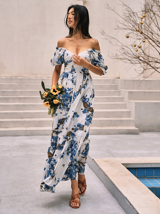 Robe longue à manches bouffantes à imprimé floral