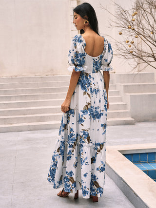 Robe longue à manches bouffantes à imprimé floral