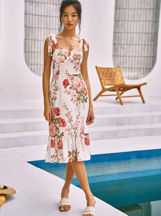 Robe courte à nœud cami imprimé floral