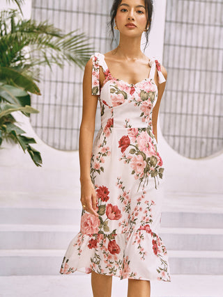 Robe courte à nœud cami imprimé floral