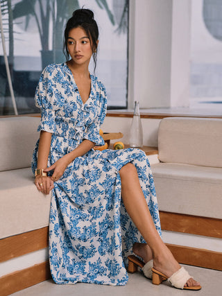 Robe longue fendue à imprimé floral