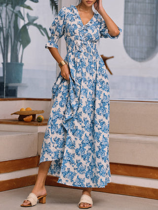 Robe longue fendue à imprimé floral