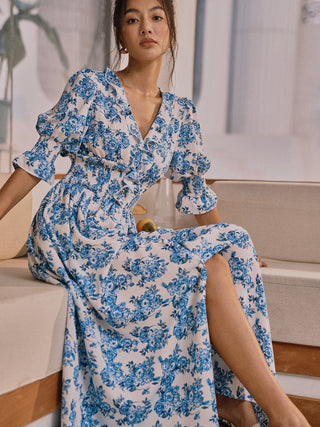 Robe longue fendue à imprimé floral