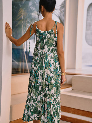 Robe midi plissée à nœuds floraux