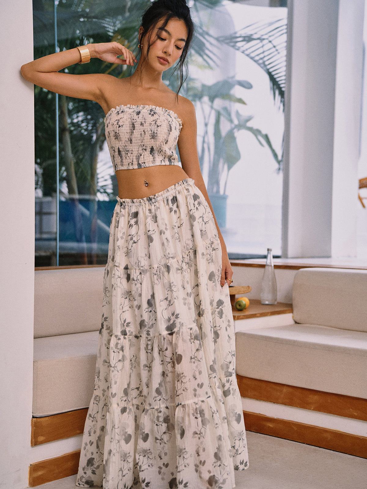 semble jupe imprimée peinture à l'encre