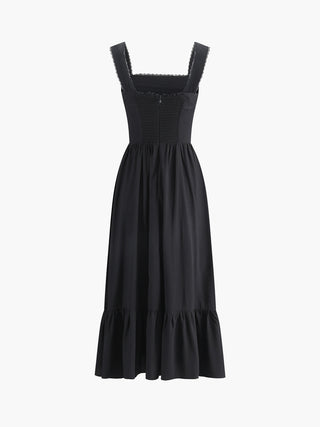 Solid Bow Decor Pleated Midi Dress