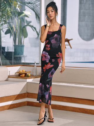 Robe longue cami à imprimé floral Midnight Garden