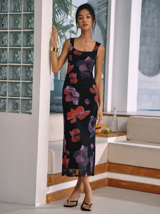 Robe longue cami à imprimé floral Midnight Garden