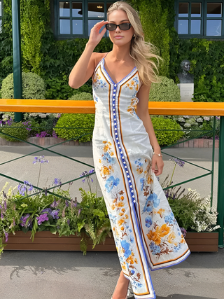 Robe longue décontractée à imprimé floral avec col halter