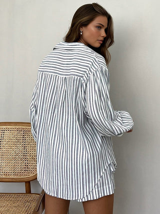 Oversized Striped Pockets Casual Shorts Set