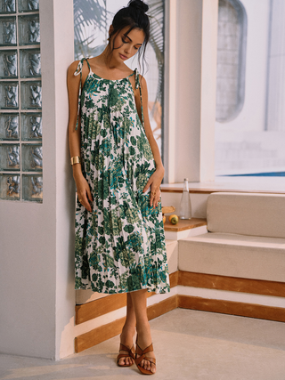 Floral Pleated Knotted Midi Dress