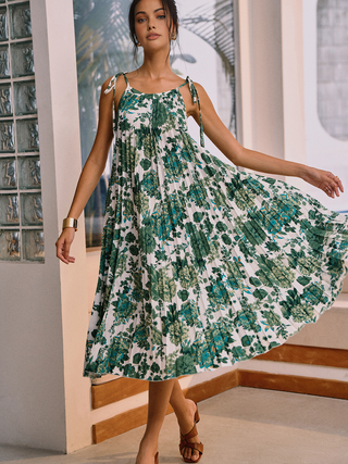 Robe midi plissée à nœuds floraux