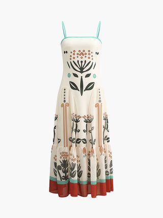 Robe midi cami imprimée de plantes