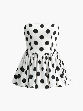 Polka Dot Print Shirred Back Tube Top