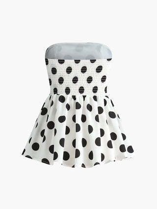 Polka Dot Print Shirred Back Tube Top