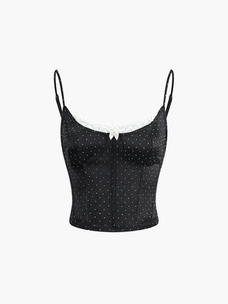 Polka Dot Lace Trim Bow Decor Cami Top