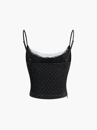 Polka Dot Lace Trim Bow Decor Cami Top