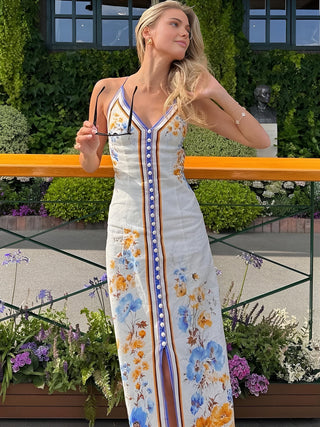 Robe longue décontractée à imprimé floral avec col halter