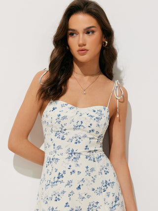 Robe longue cami froncée à imprimé floral