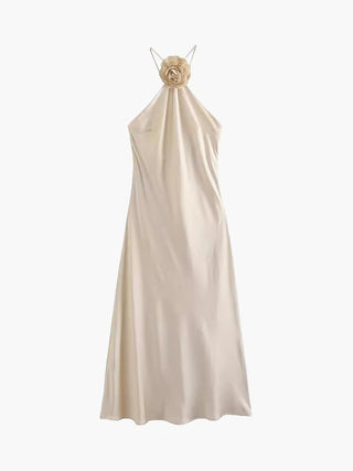 Robe midi à col halter avec décoration en rosette en satin