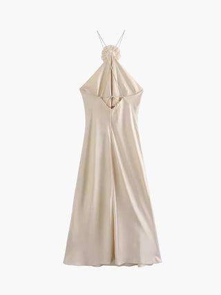 Robe midi à col halter avec décoration en rosette en satin