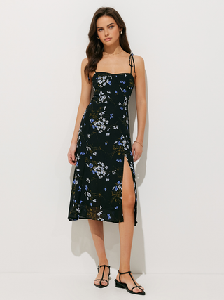 Robe midi cami à imprimé floral avec fente sur le côté