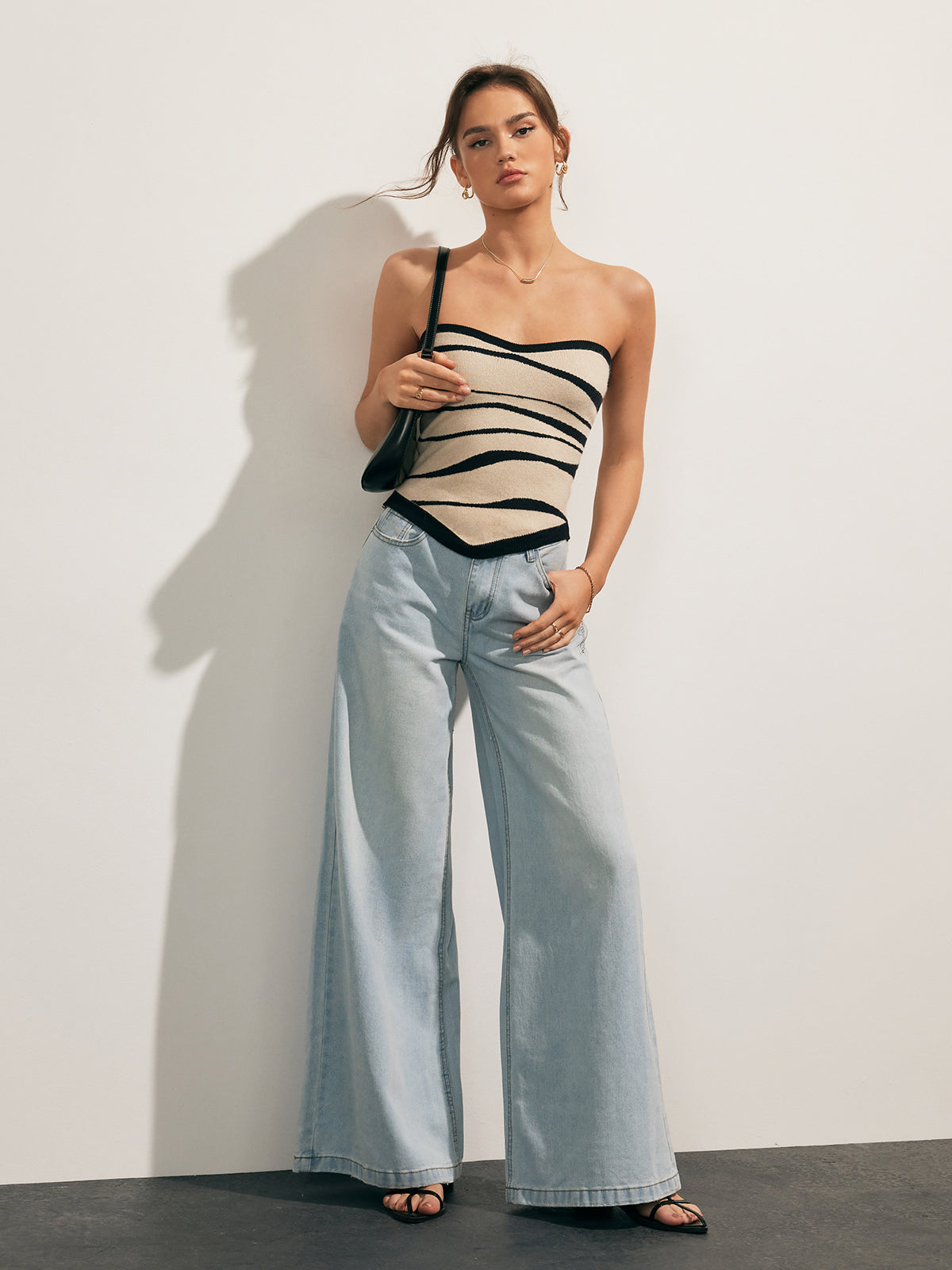 Haut tricoté à tube à vagues bicolores