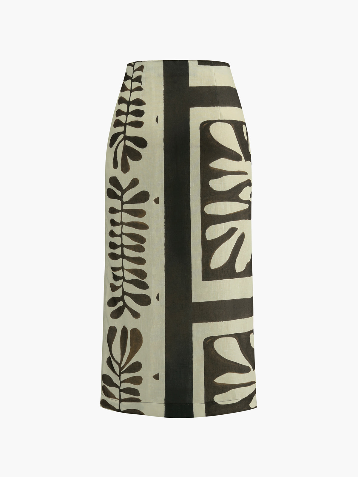 Asymmetrical Leaf Print Midi Skirt