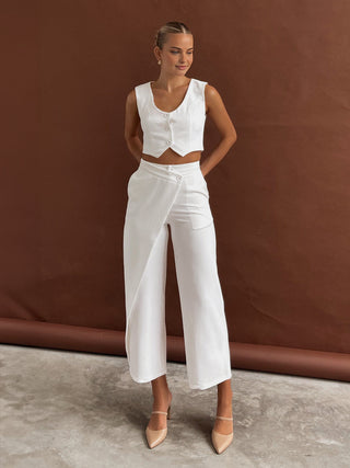 Solid  Asymmetrical Straight Leg Pants Set