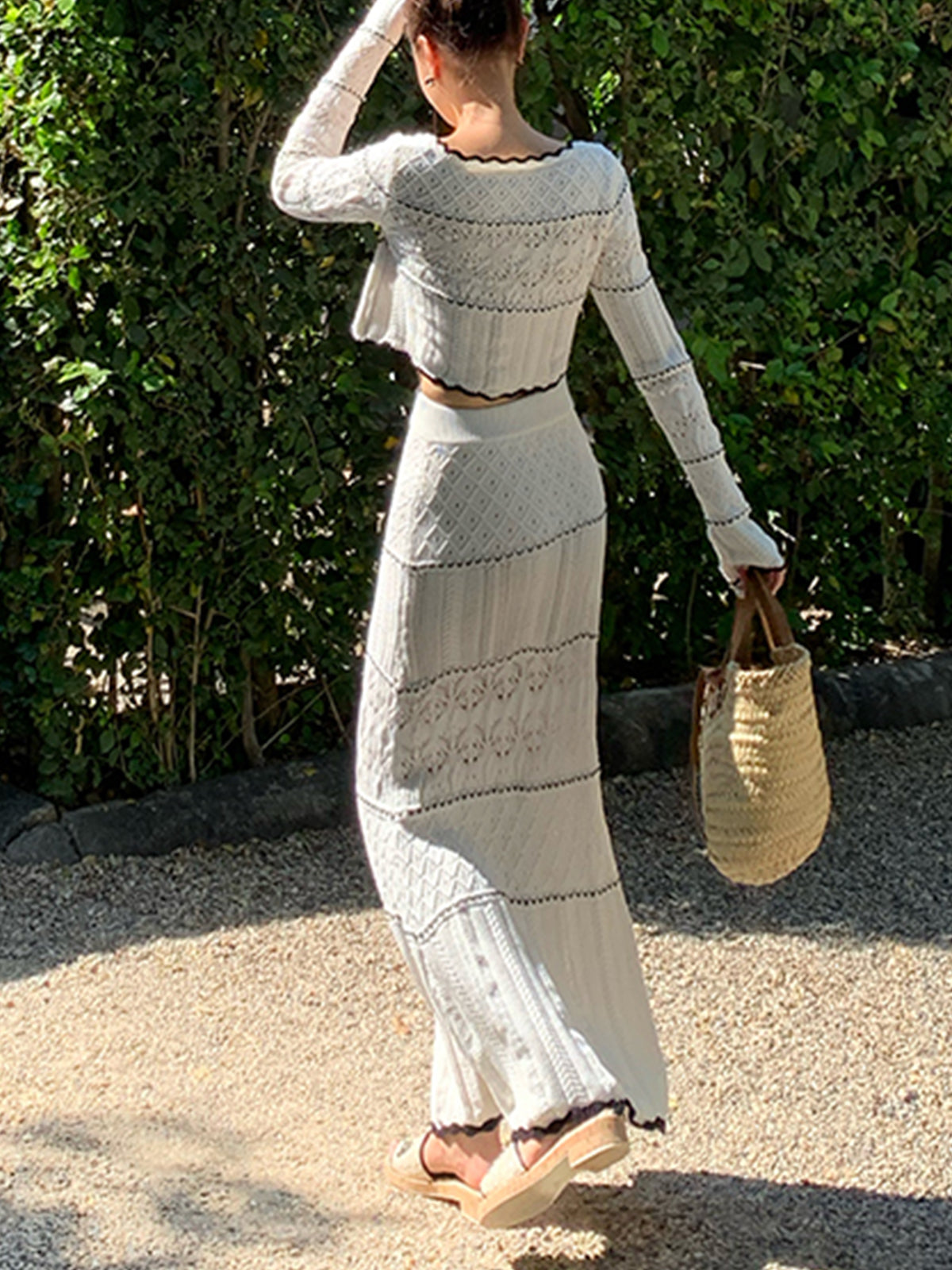 Jupe longue en tricot à bordure contrastante