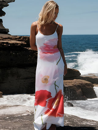 Robe longue cami à dos ouvert avec motif floral