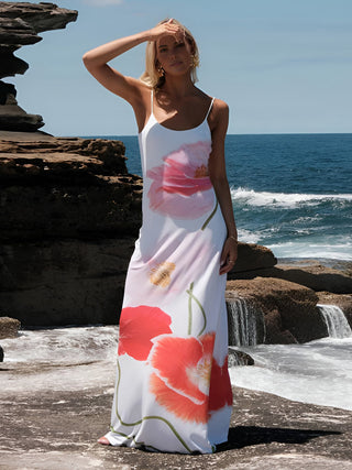 Robe longue cami à dos ouvert avec motif floral