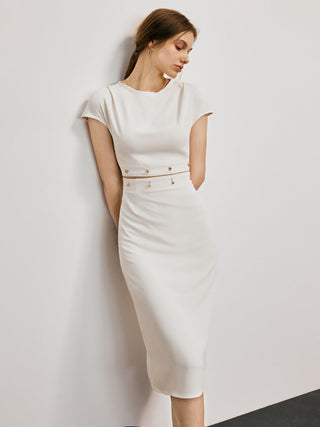 Elegant Crew Neck Hollow Out Dress