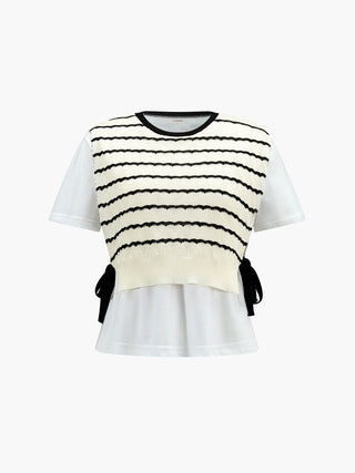 Contrast Stripe Knotted T-Shirt