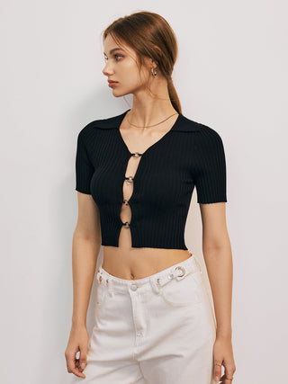 Solid Cutout Short Sleeve Top