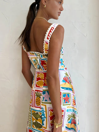 Graffiti Print Sleeveless Long Dress